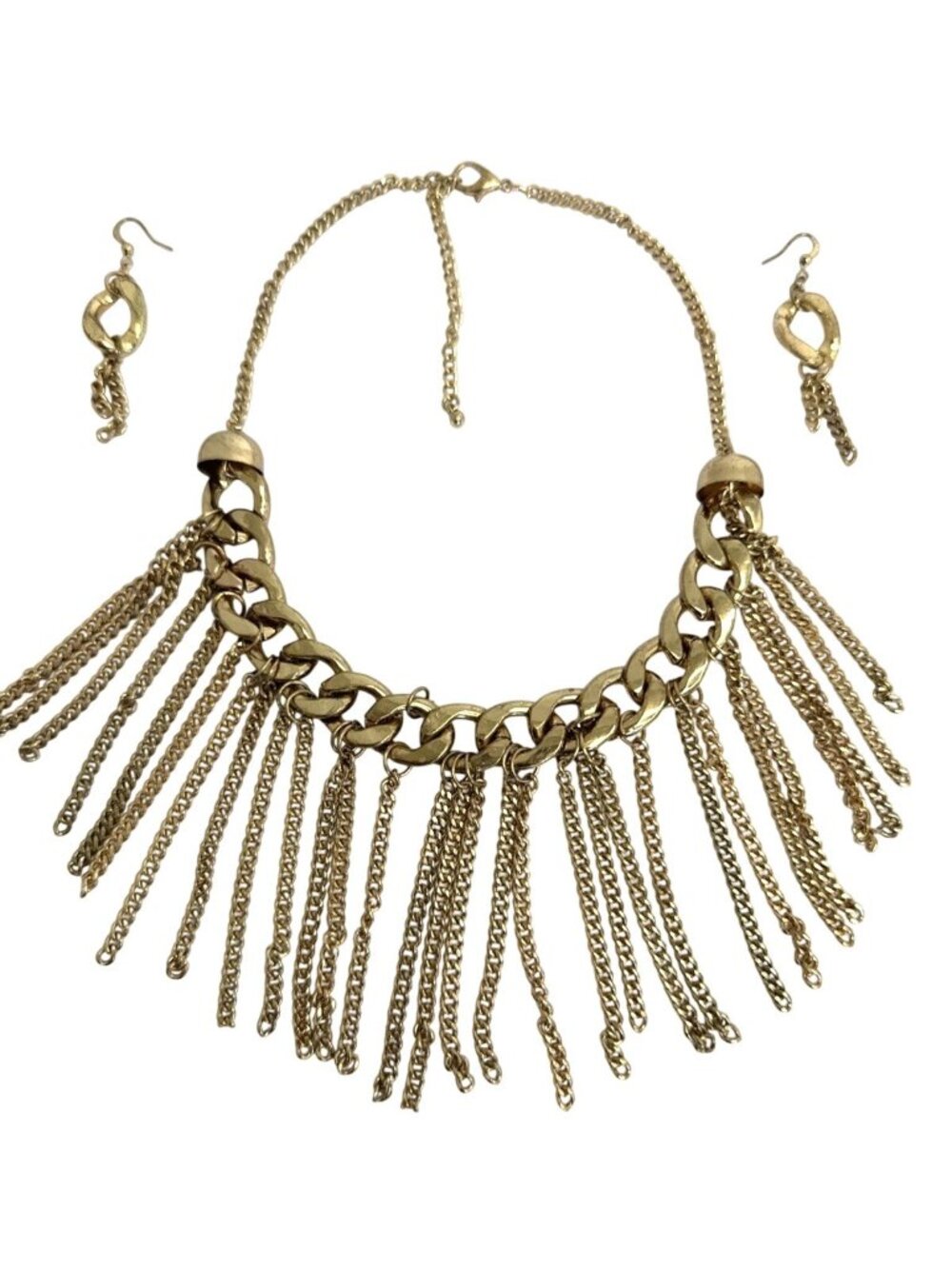 Vintage Gold Tone Fringe Necklace & Earring Set